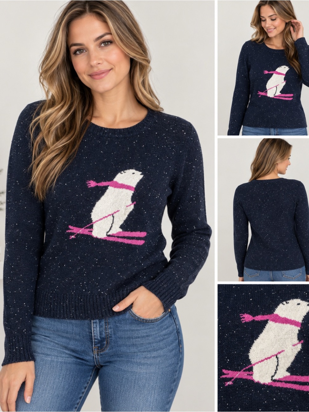 LOFT Navy Blue Polar Bear Ski Sweater XL NWT Winter Holiday Pullover